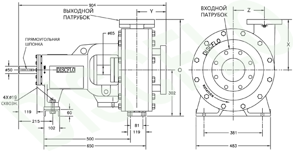 Дисковый насос DISCFLO, модель 432 мм. без двигателя.